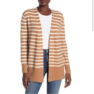 Madewell Merino Wool Brown and White Striped Cardigan